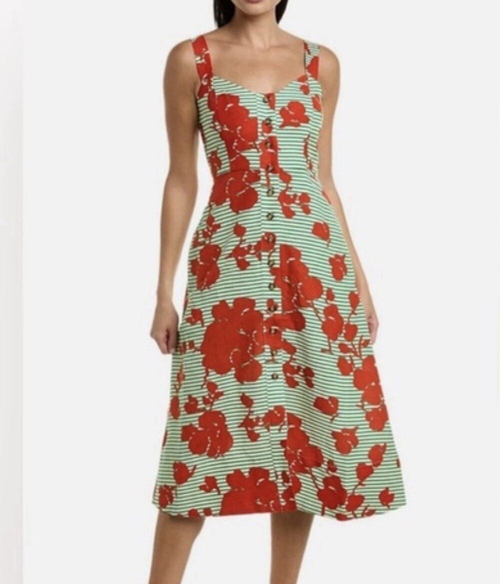 Hunter Bell Nellie Green Red Striped Sundress Sz 8 Retired